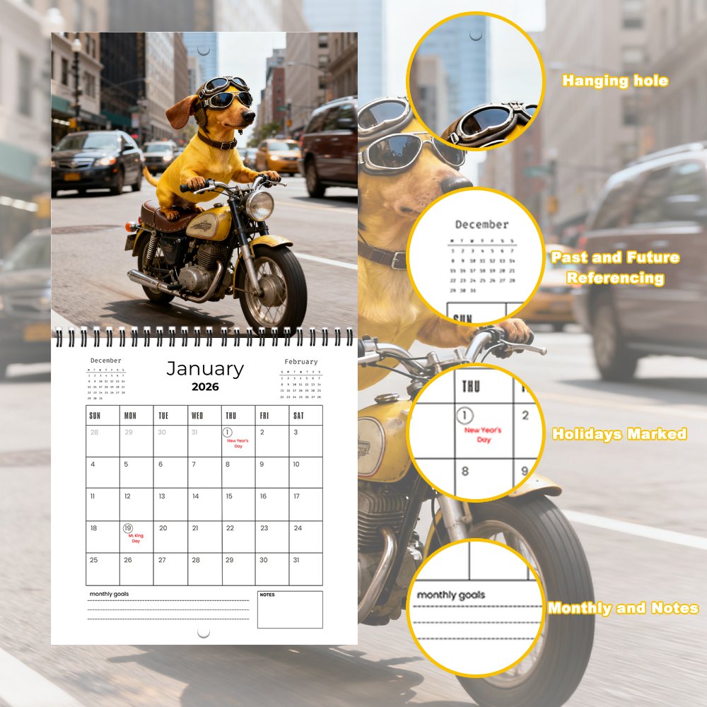 2026 Dachshund Wall Calendar – Cute Sausage Dog 12-Month Planner for Dog Lovers