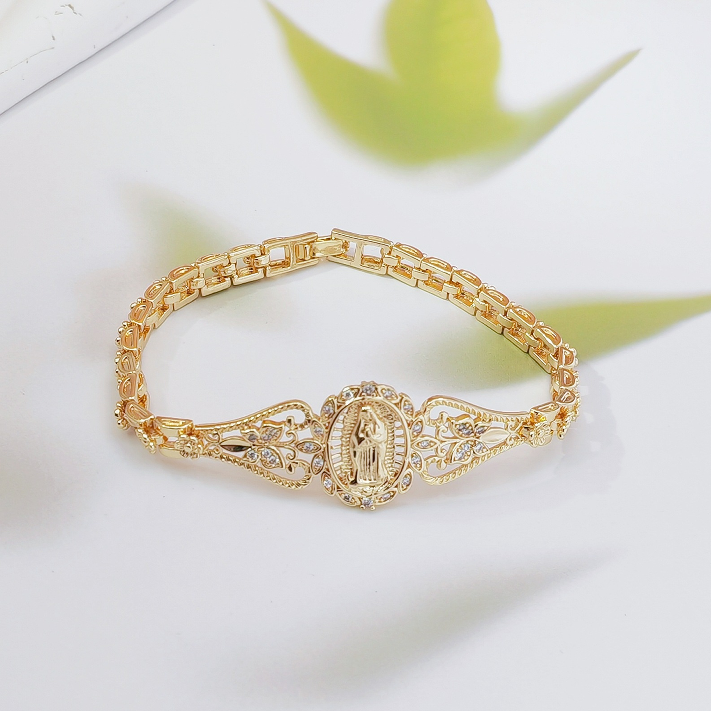 Elegant Hollow Flower Virgin Mary Bracelet