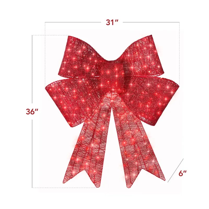 Pre-Lit Christmas Bow, Large Outdoor LED Lighted Holiday Décor w/ 8 Light Functions, Hook