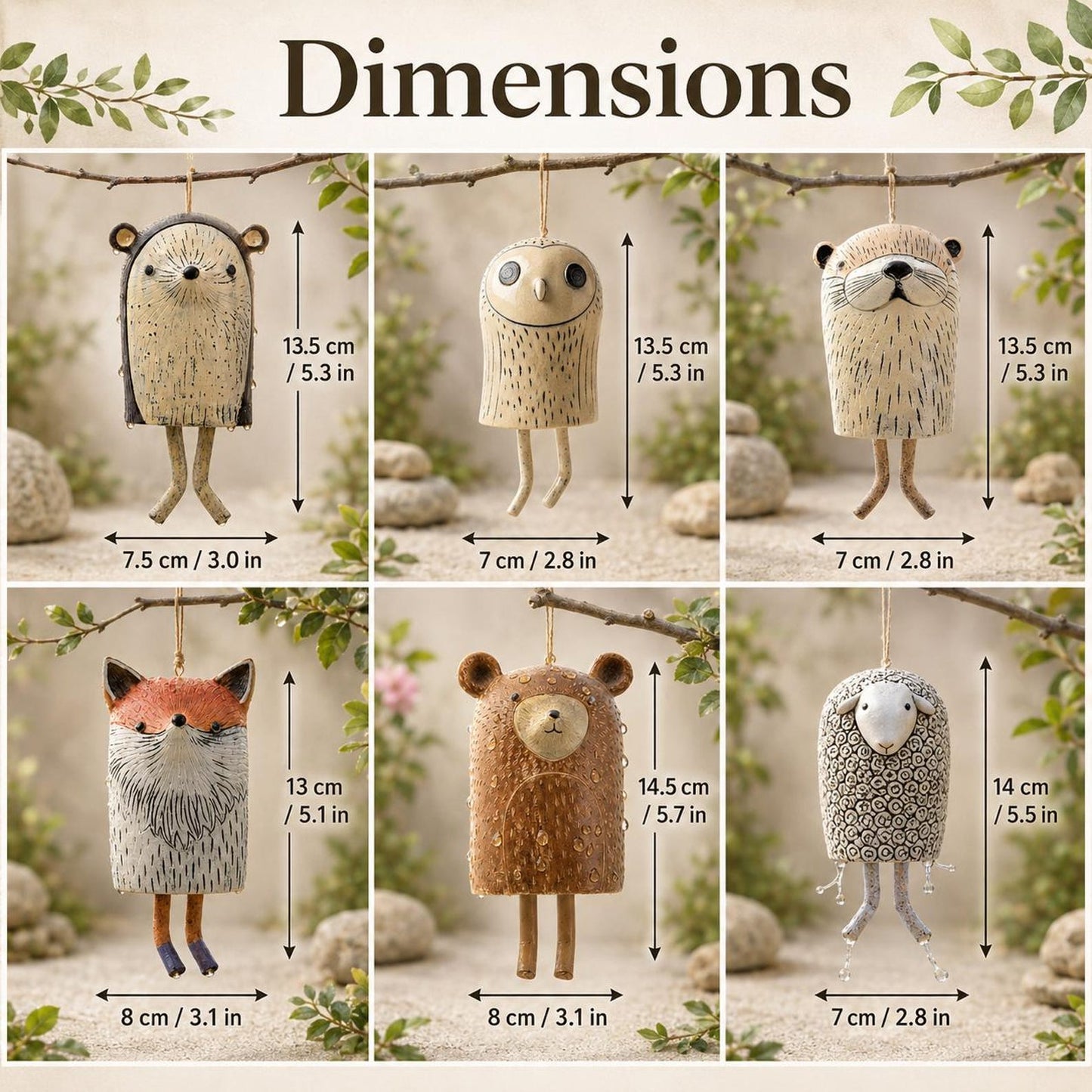 Handmade Whimsical Animal Wind Chime Ornaments
