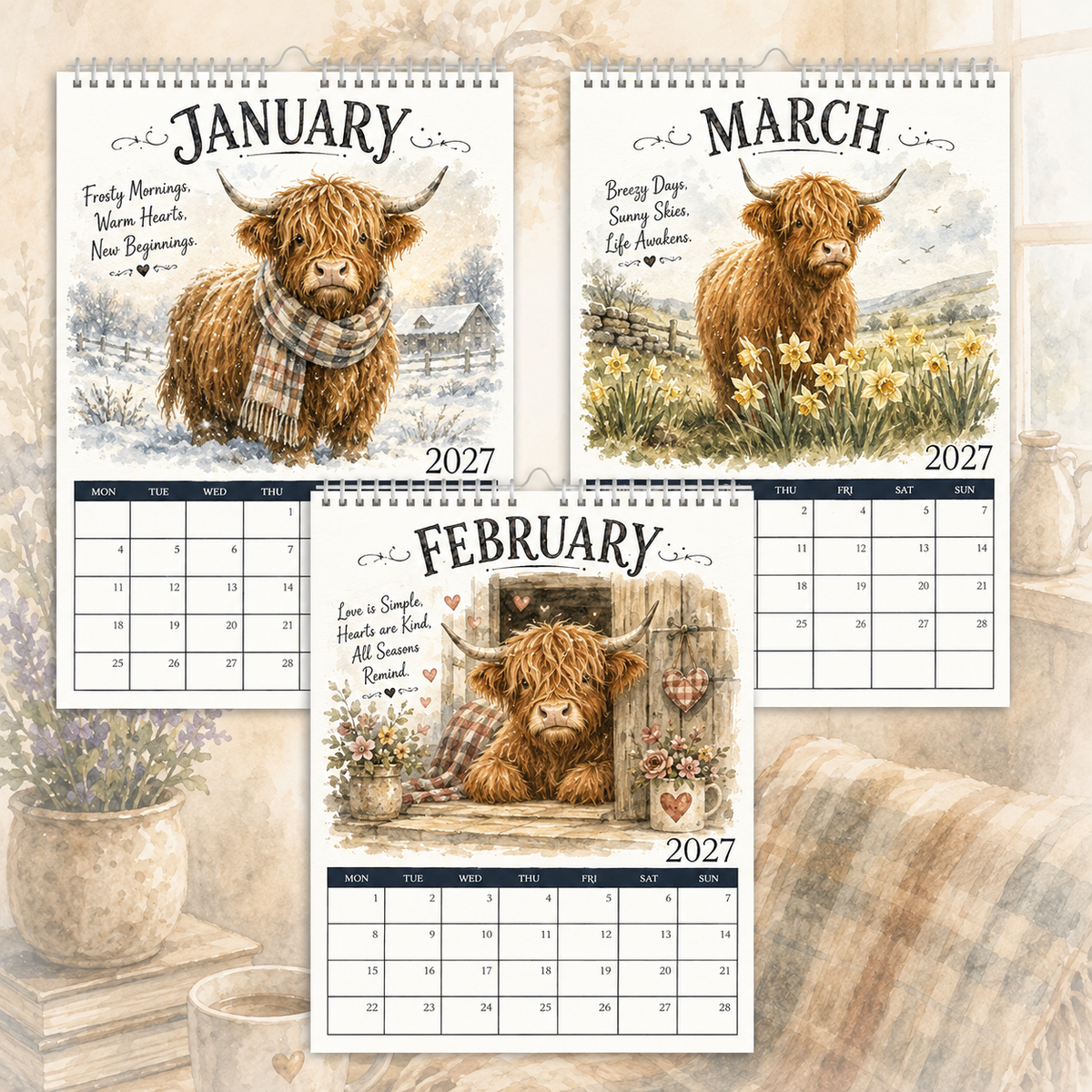 🎉2027 Highland Cow Life Calendar