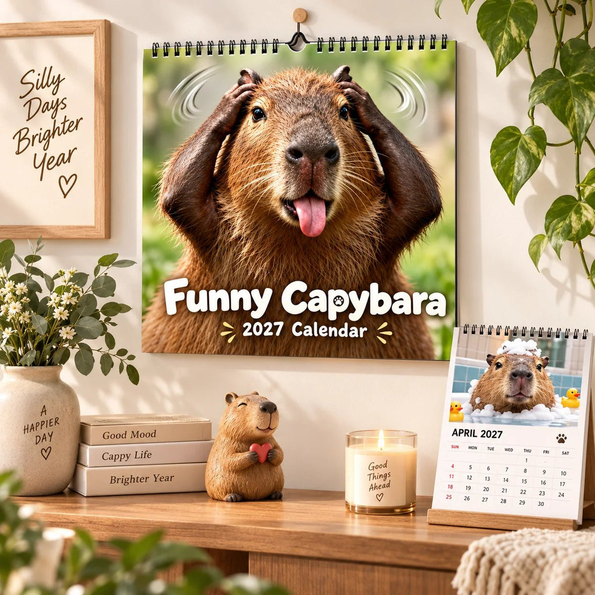 Funny Capybara 2027 Wall Calendar โ 12-Month Cute & Playful Capybara Calendar, Spiral Hanging Wall Planner for Capybara Lovers & Nature Fans