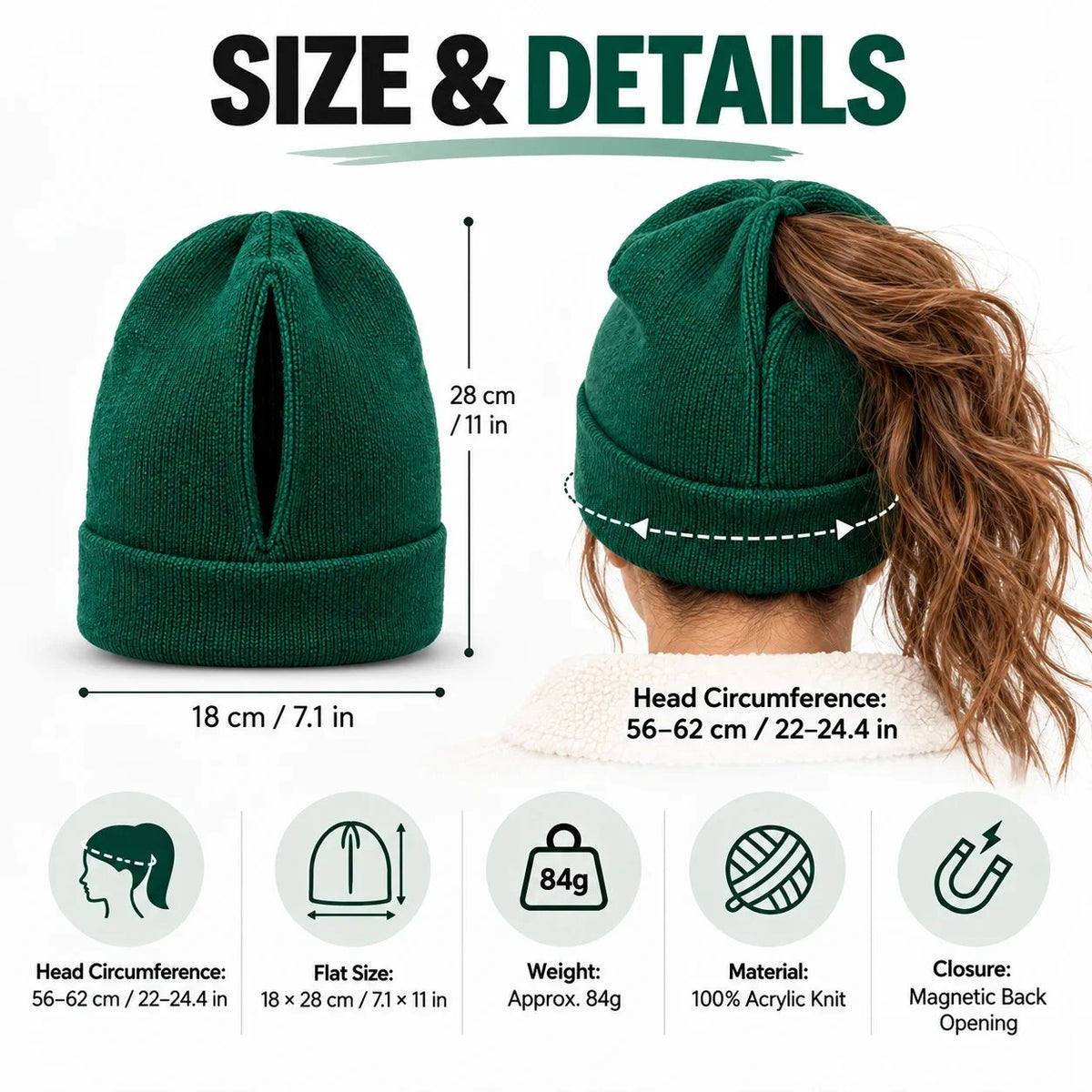 🧶 Magnetic Ponytail Beanie ❄️ – Cozy Knit Winter Hat for Messy Buns & Ponytails 💕