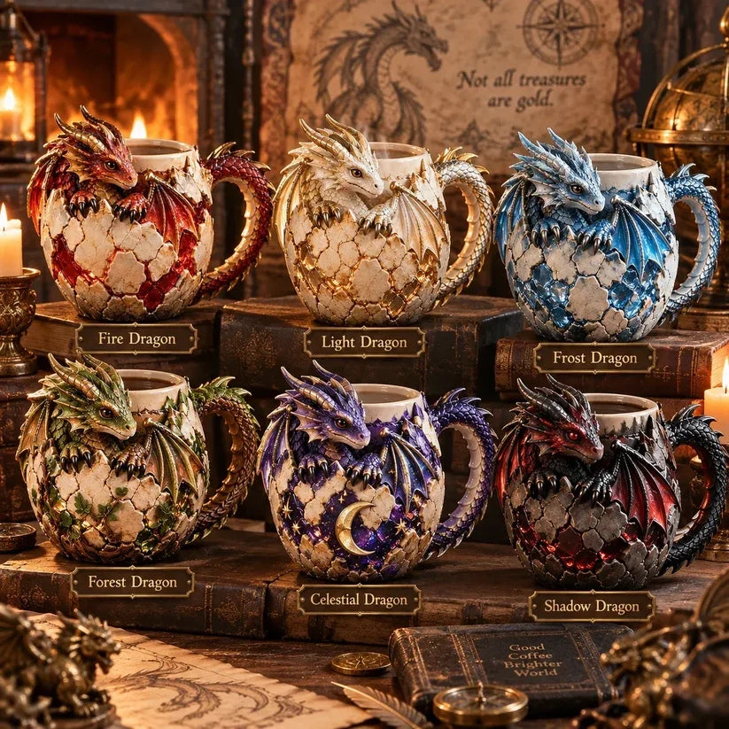 Last Day 49% OFF – 🐉 Dragonbound Realms™ Sculpted Dragon Mug Collection | 6 Fantasy Realm Designs with Raised 3D Dragon Details ☕