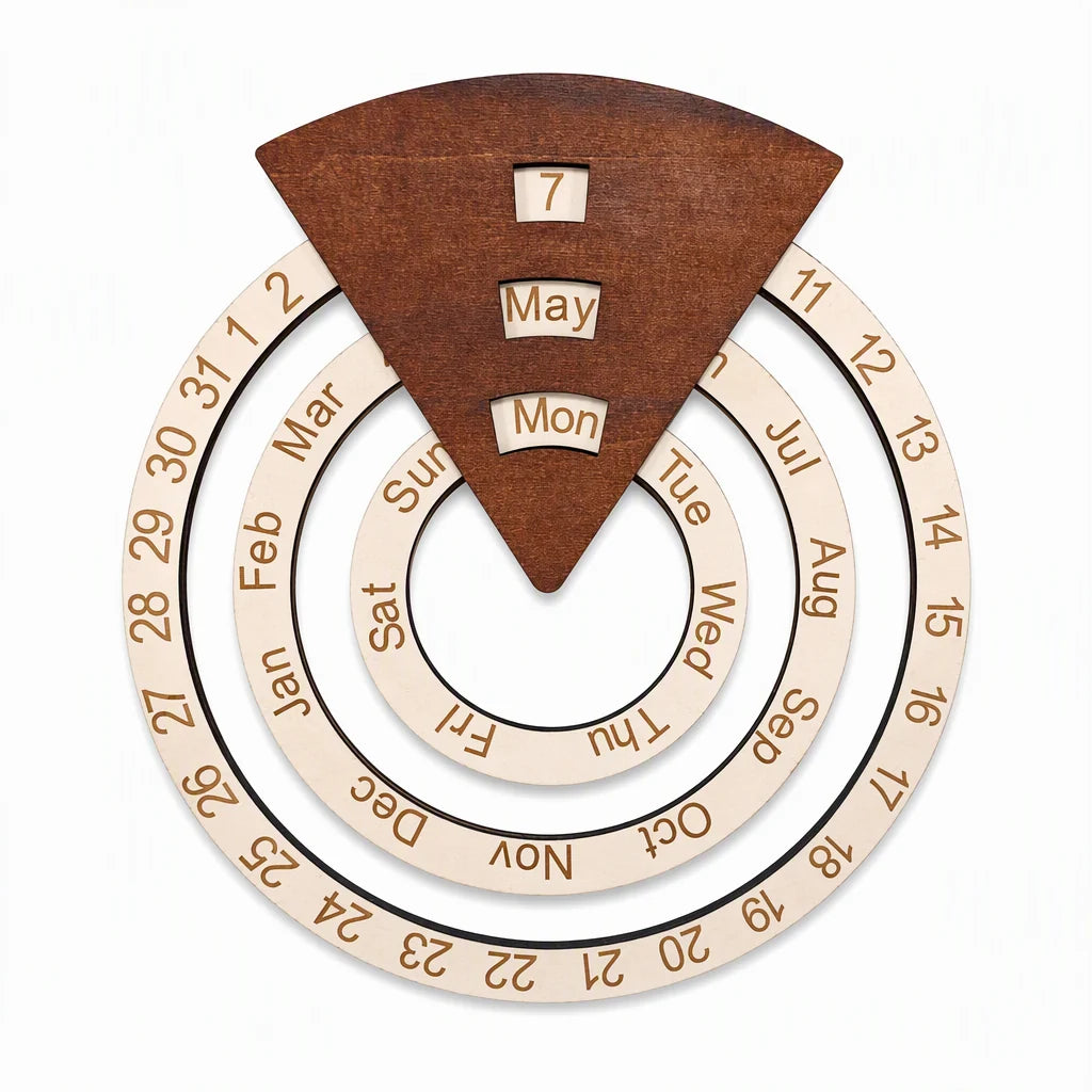 ⏰Circular Wooden Rotating Perpetual Calendar Wall Hanging Decoration