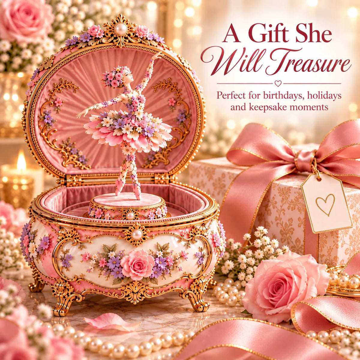 🌸Floral Ballerina Music Box – A Romantic Keepsake With a Magical Butterfly Reveal 🦋