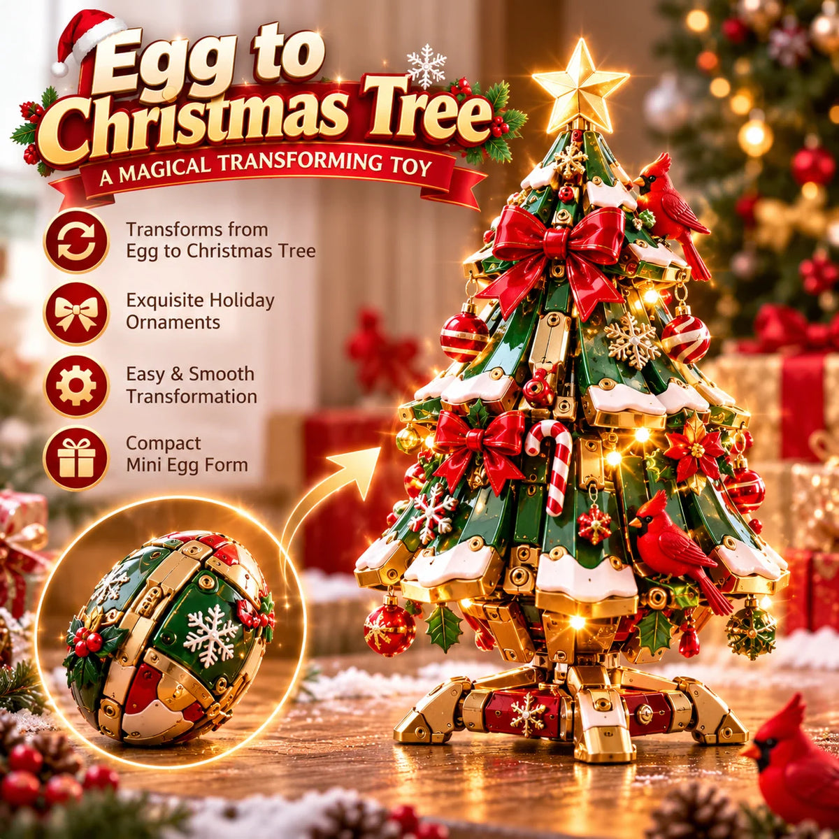 ⌛ Last Day 49% Off 🎄Egg-to-christmas Tree™ Magical Transforming Toy – Cardinal Christmas Tree Holiday Gift 🎁