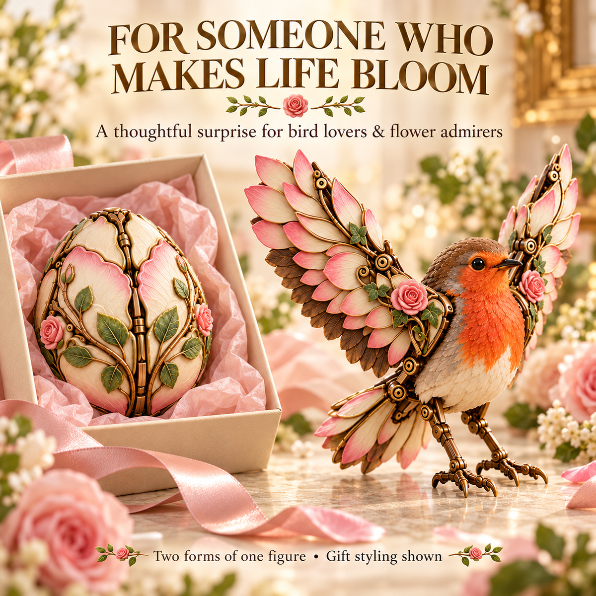 Rosewing Robin – 2-in-1 Rose Egg to Mechanical Bird Transforming Figure🌹🐦