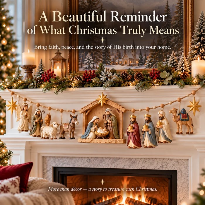 🌟 A Miracle Worth Remembering! 🎄 Wooden Nativity Garland – A Timeless Christmas Keepsake