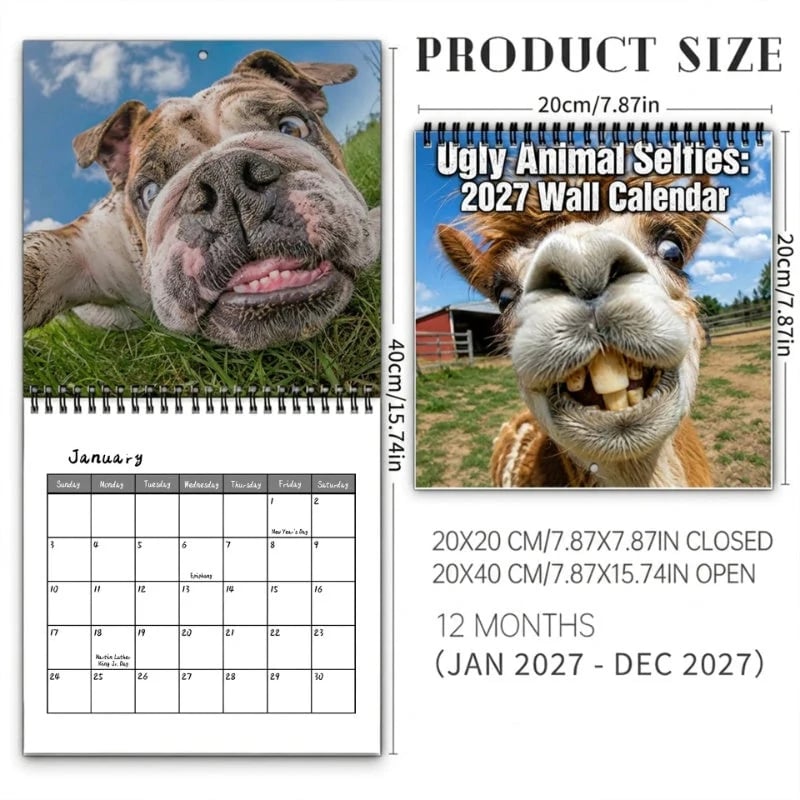 2027 Ugly Animal Selfies Wall Calendar