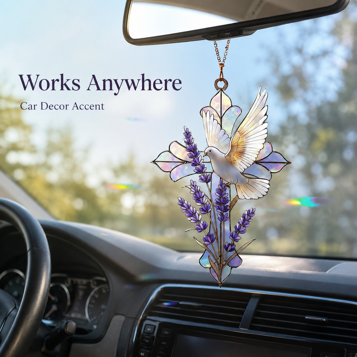 Dove and Lavender Cross Stained Style Suncatcher, Christian Window Hanging Memorial Gift