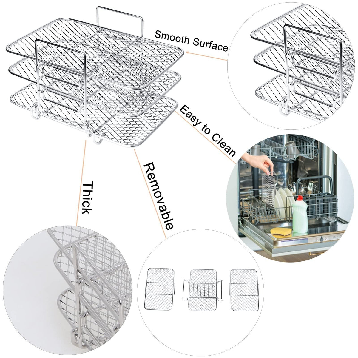 Air Fryer Rack, 304 Stainless Steel Toast Rack, Multi-Layer Grill, Grill