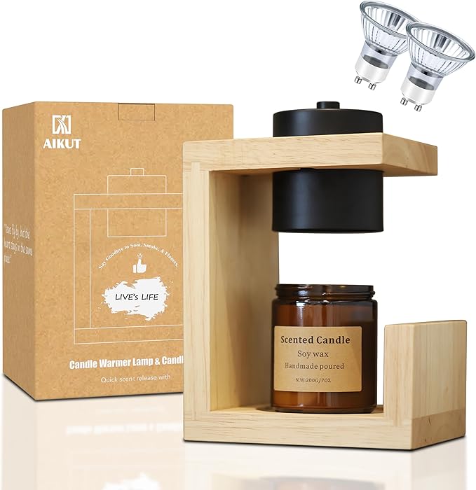 🕯️Wooden Candle Warmer Lamp – Timer & Dimmer Melting Lamp for Home Decor