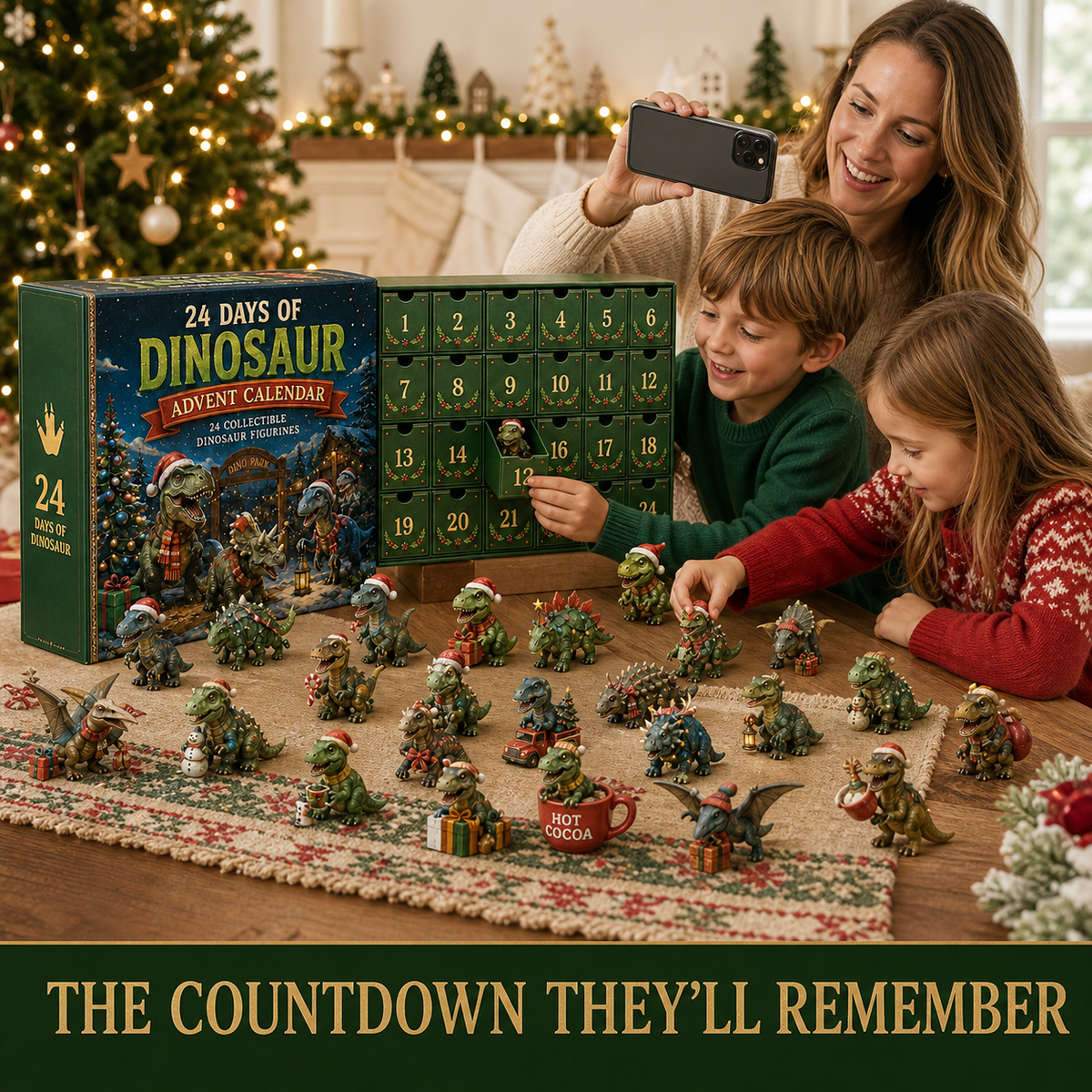 🦖24 Days of Dinosaur Christmas Advent Calendar – 24 Collectible Dino Figurines Holiday Surprises(2D)