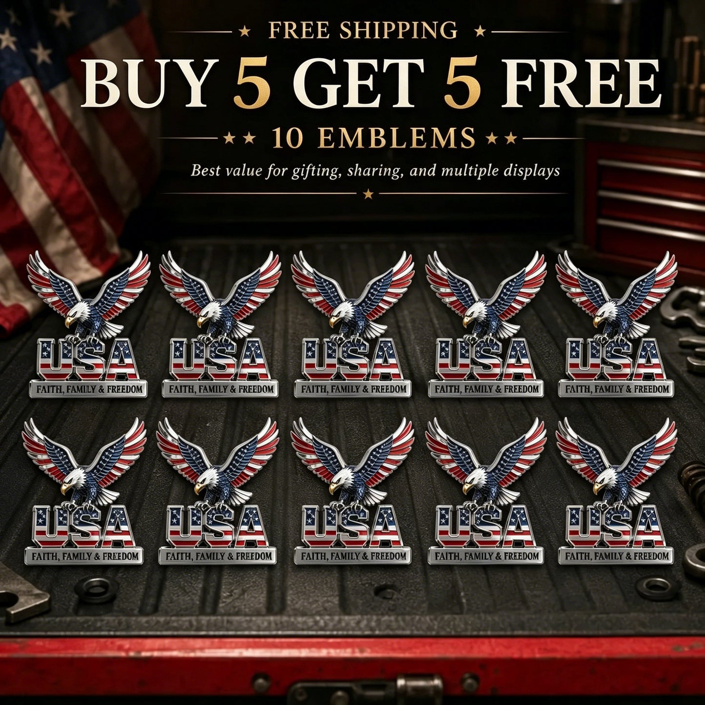 🇺🇸250th Anniversary - ★USA Faith, Family & Freedom★ Metal Emblem