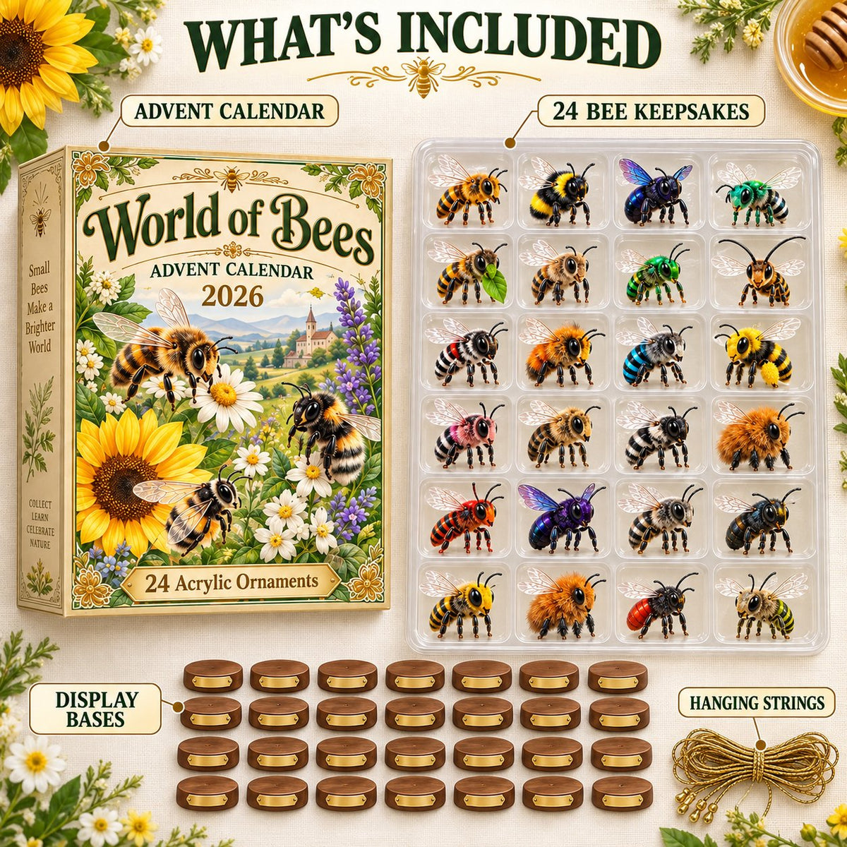 World of Bees Advent Calendar 2026 โ 24 Acrylic Bee Ornaments