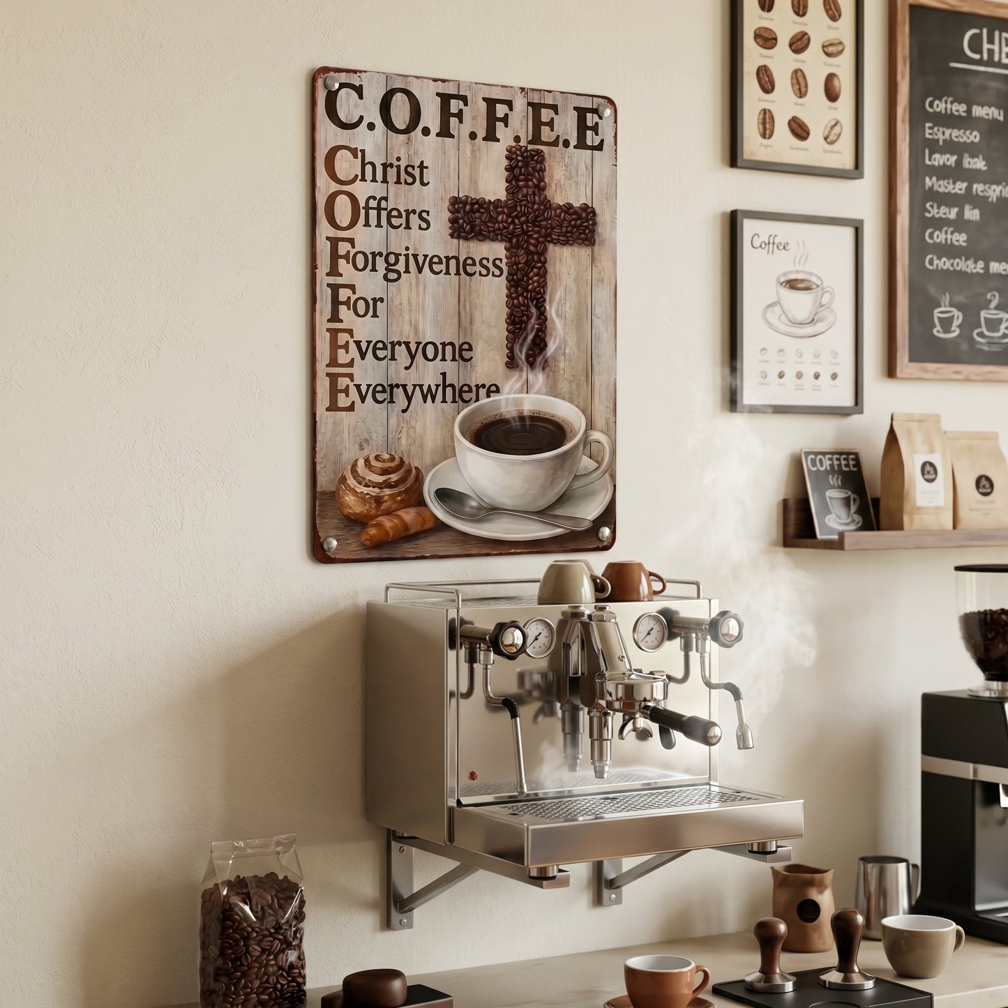 ☕ Christian Coffee Metal Wall Art(8*12in)