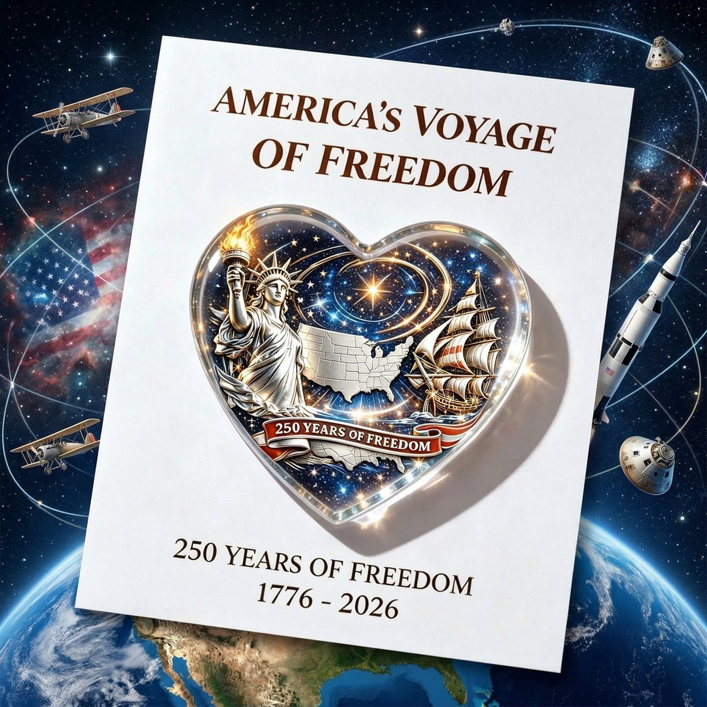 💟America's Voyage of Freedom 250th Anniversary Heart Keepsake