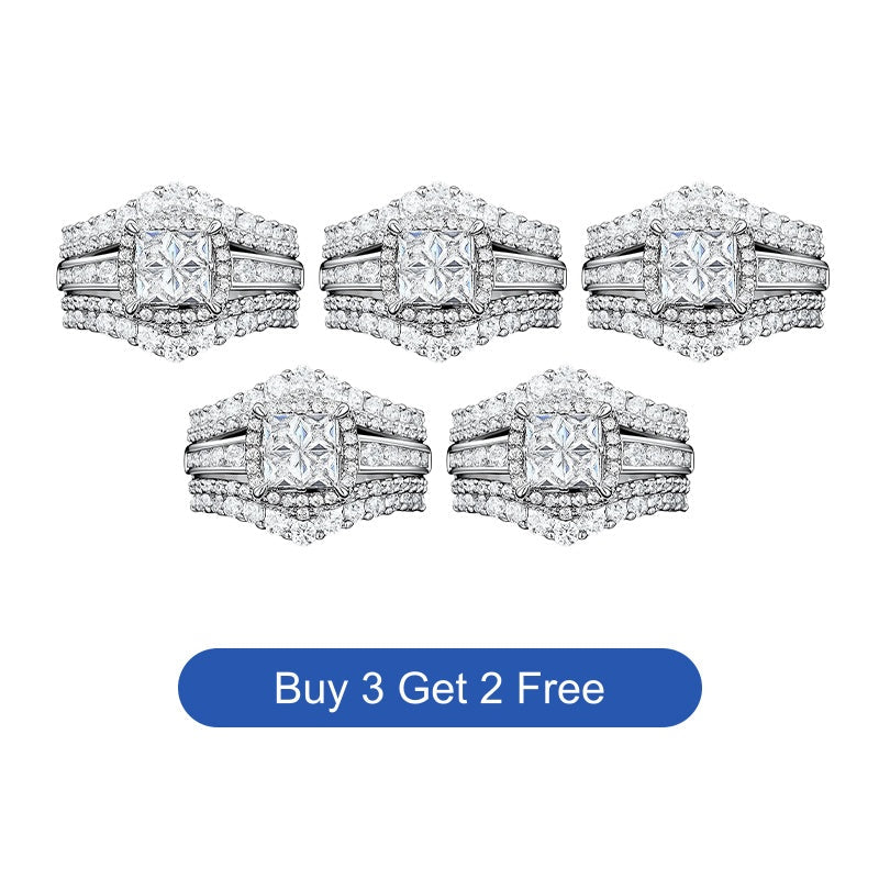 💍 💥 Bague Femme Zircone Cubique Taille Princesse – Sertissage Pavé, Anneau Multi-Couches, Éclat Brillant ✨
