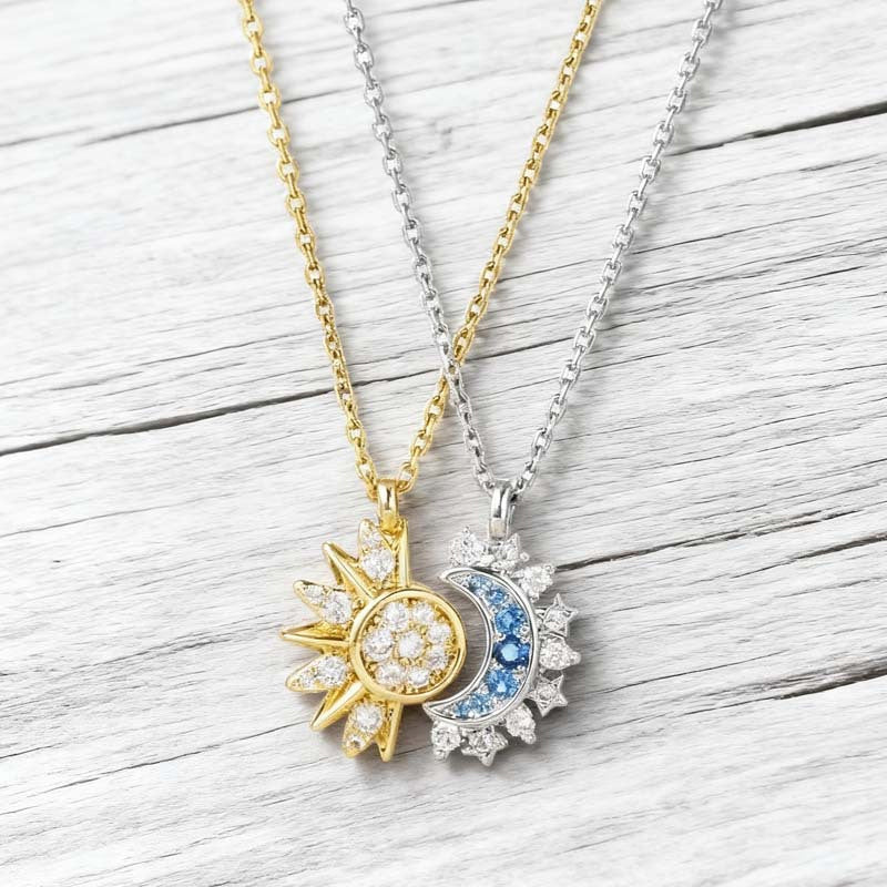 ๐๐Sun & Moon Pendant Necklace Set โ Interlocking, Rhinestone & Two-Tone โจ