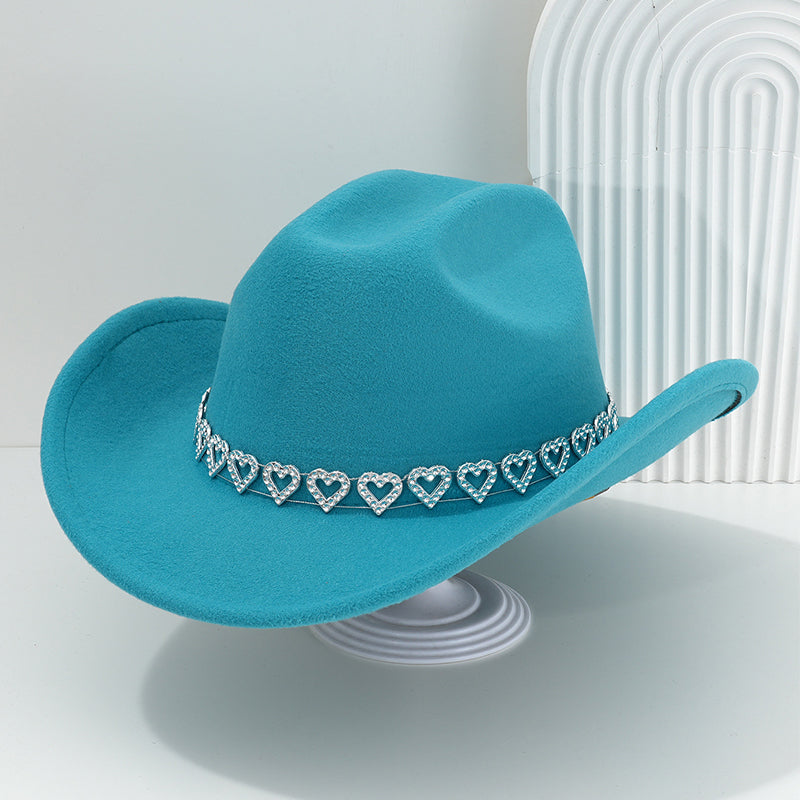 Rhinestone Heart-Shaped Denim Hat | Elegant French Jazz Fedora