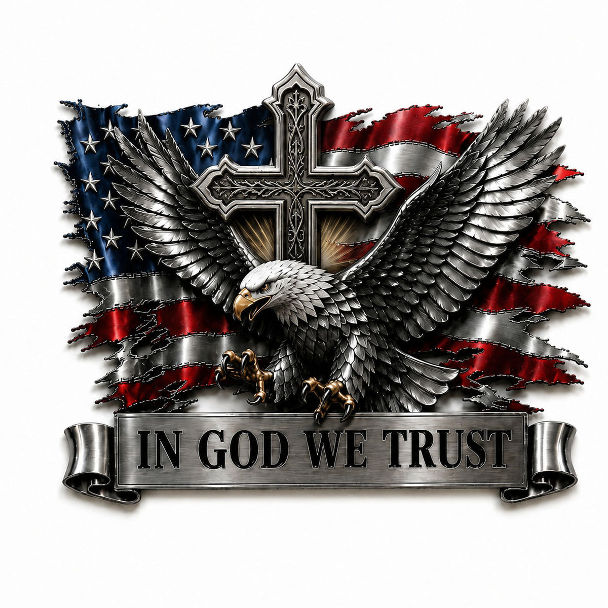 🦅 In God We Trust Bald Eagle American Flag Car Emblem Badge