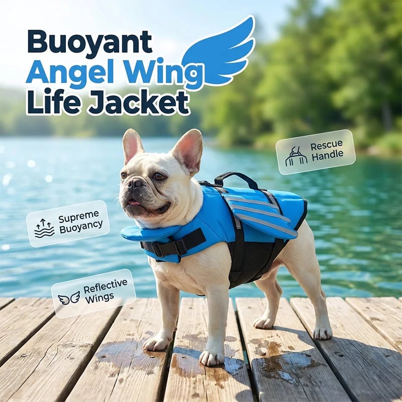 🥳2026 HOT SALE🐕👼 Reflective Angel Wing Dog Life Jacket – High‐buoyancy, quick‐rescue handle & breathable mesh. Reflective strips for evening swims🌊