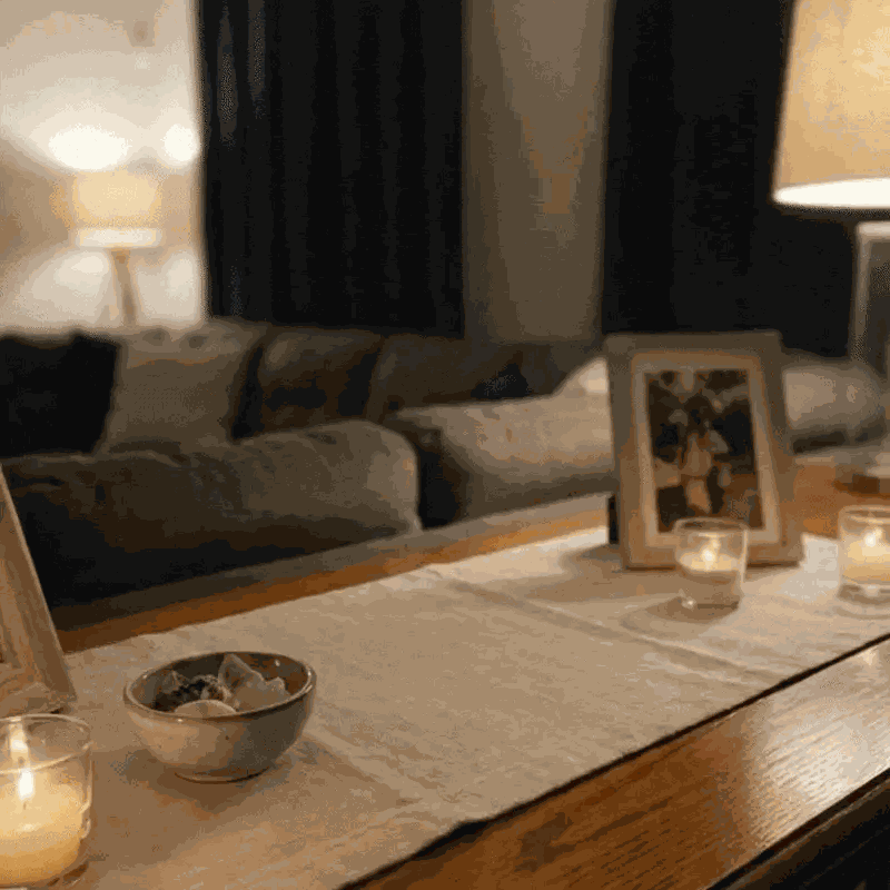 Wooden cross lamp glowing softly in a warm home scene