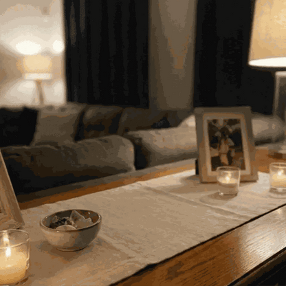 Wooden cross lamp glowing softly in a warm home scene