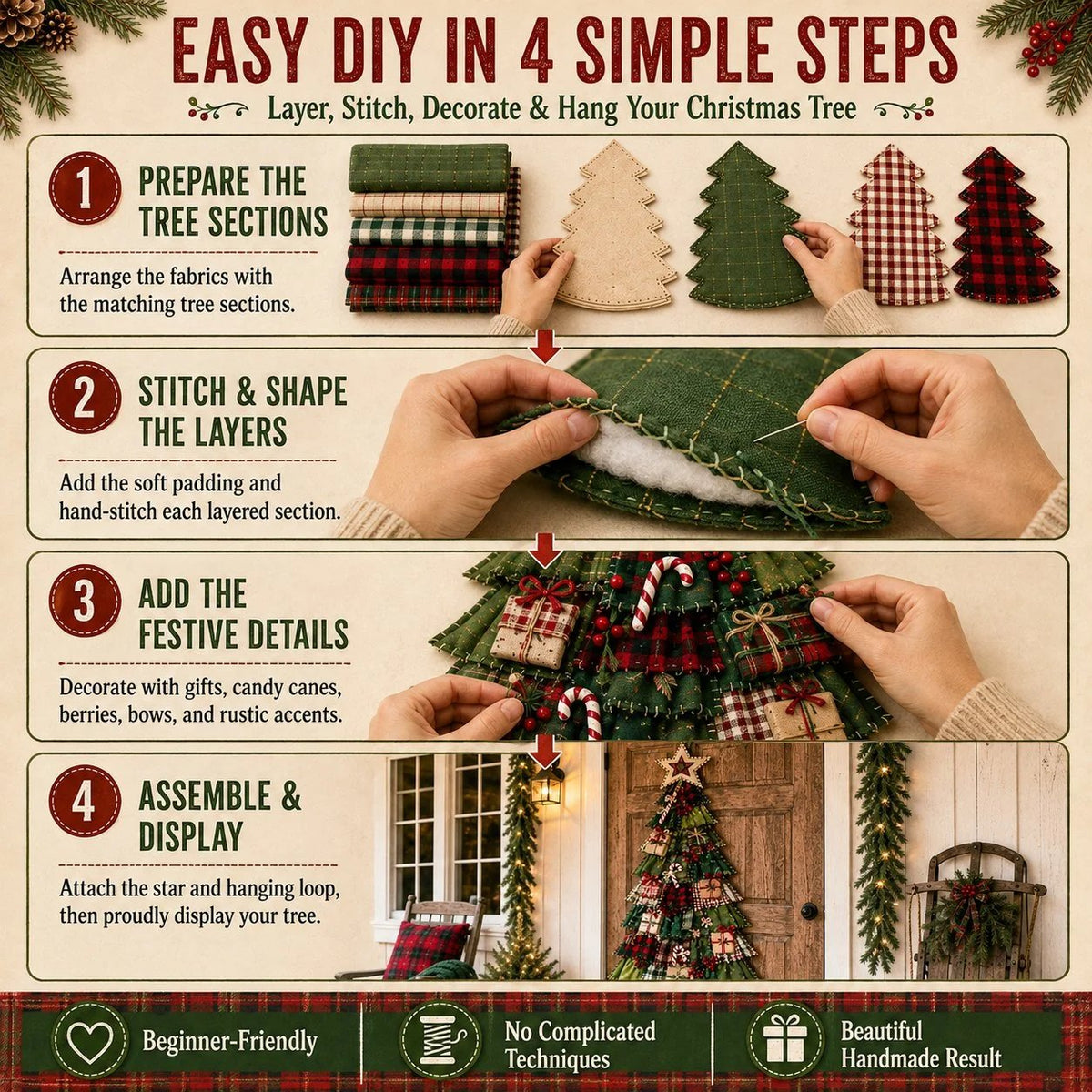 🎄Beginner-Friendly DIY Oversized Patchwork Christmas Tree Door Hanging Kit💕