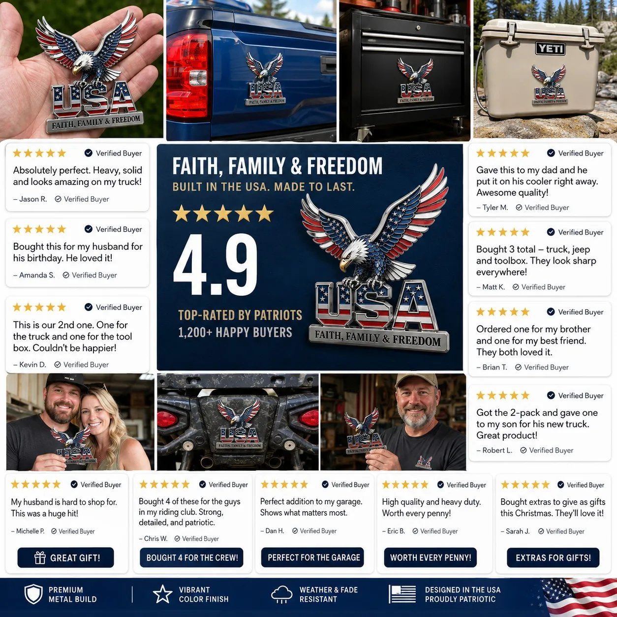 🇺🇸250th Anniversary - ★USA Faith, Family & Freedom★ Metal Emblem