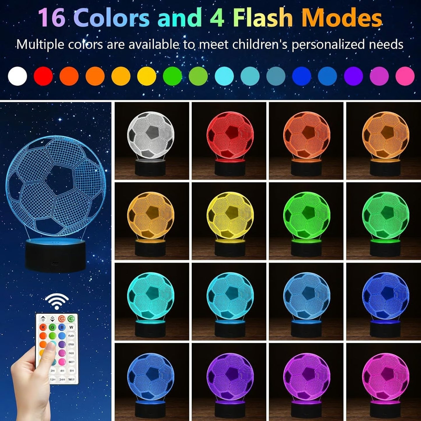 Soccer 3D Optical Illusion Night Light LED Desk Lamp