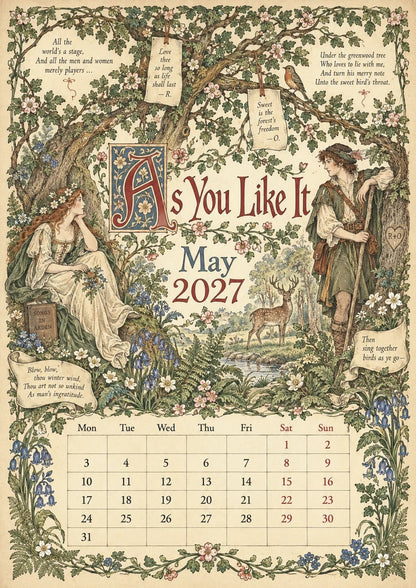 A Shakespearean Year 2027 – 12 Plays Through the Seasons | Vintage Illustrated Wall Calendar