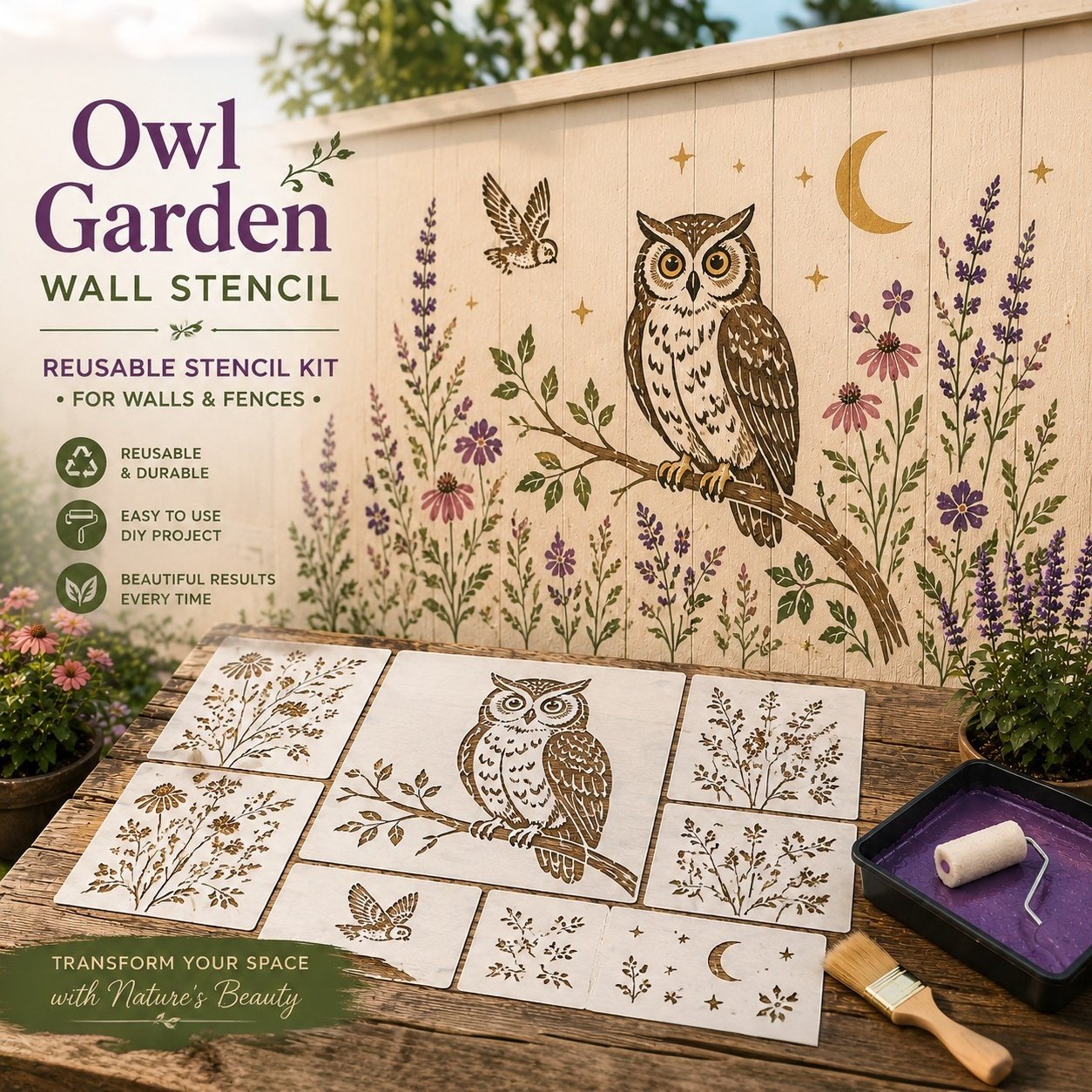 🔥Last Day 50% OFF - 🌿Garden Bloom Wall Stencil Kit | DIY Garden Painting Templates for Every Space