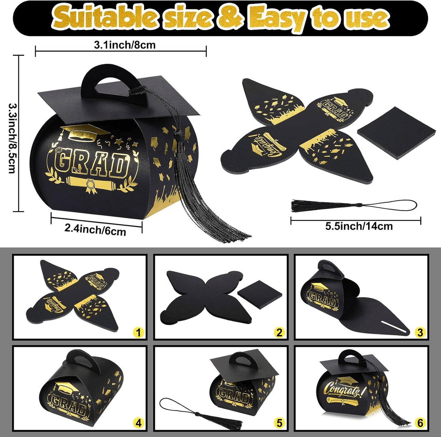 🔥🔥2026 Graduation Candy Box with Tassel Table Centerpieces-Graduation Cap Gift Boxes🎁