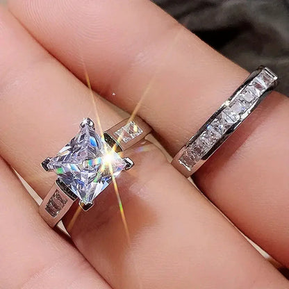 Elegant Princess Cut Ring Duo