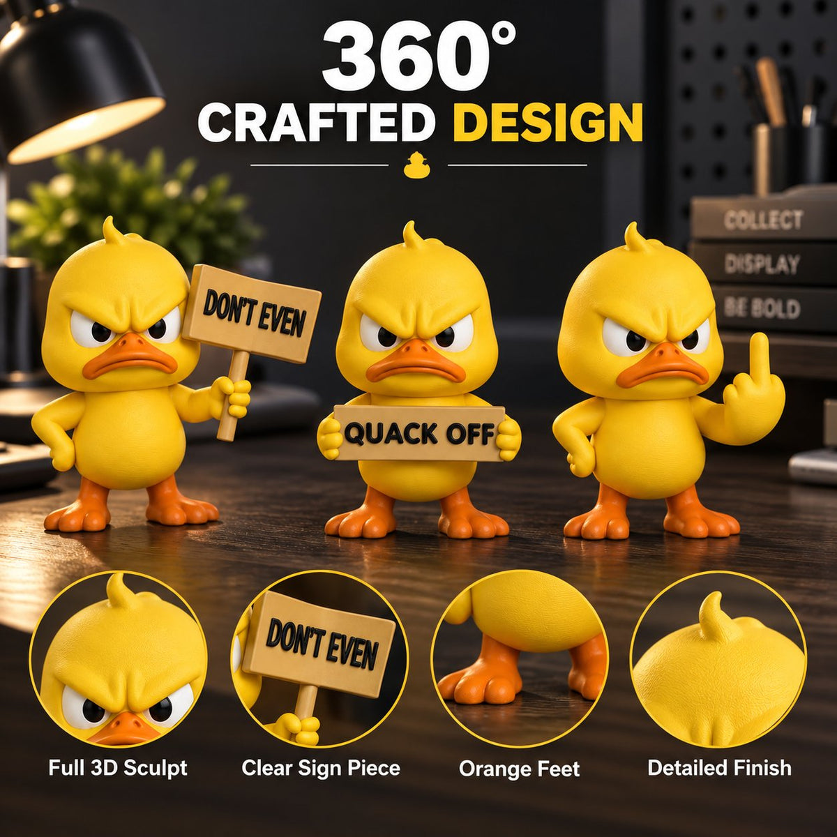 Quacko Angry Duck Collection – Sarcastic Desk Figurines, Funny Decor for Office Workspace & Home Shelves