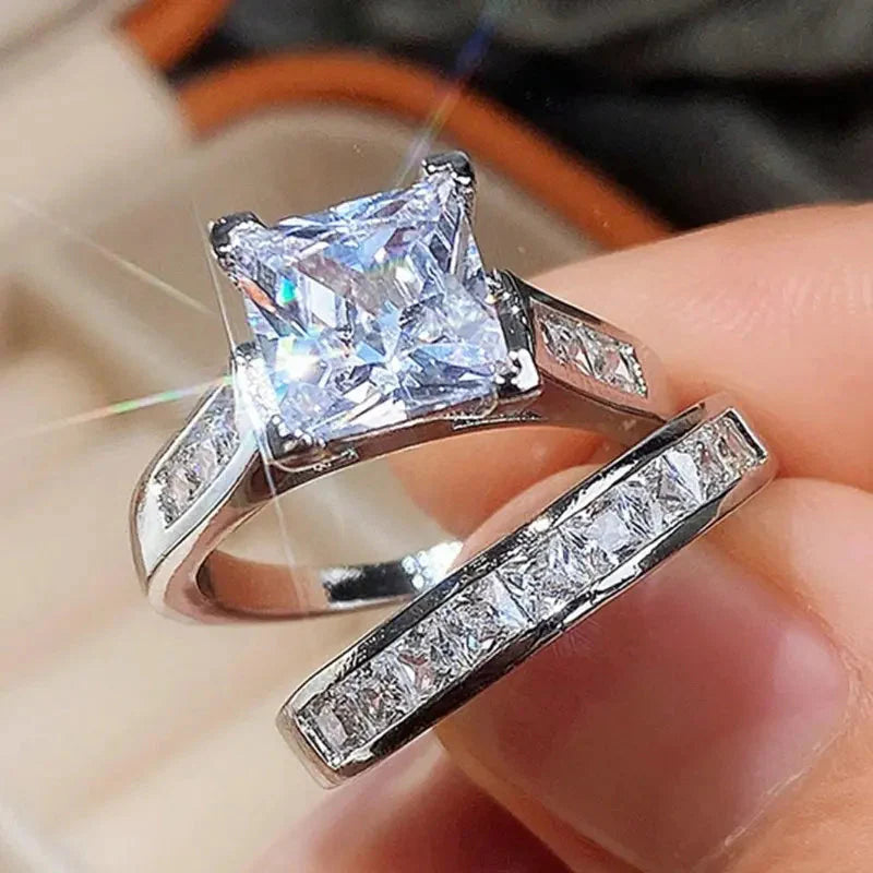 Elegant Princess Cut Ring Duo