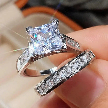 Elegant Princess Cut Ring Duo