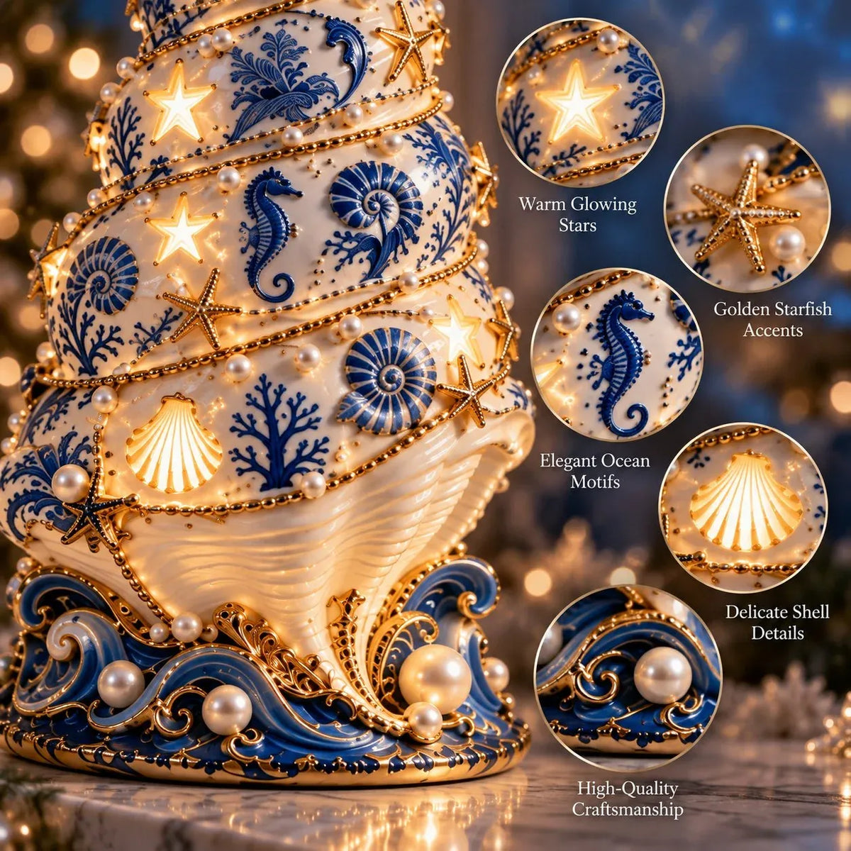 🌊 Coastal Christmas Seashell Tree Projection Lamp | Warm Glow & Ocean-Inspired Holiday Projection ✨
