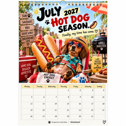 🐶2027 Funny Dachshund Wall Calendar – Sarcastic Sausage Dog Calendar, A4 Monthly Dog Lover Gift
