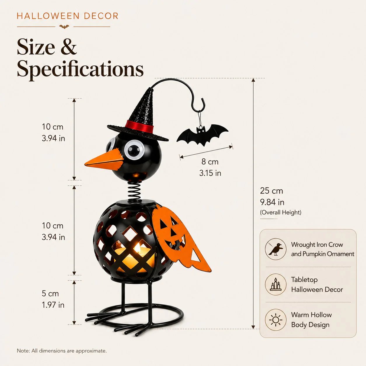 🔥Wrought Iron Crow and Pumpkin Ornament🐦🎃