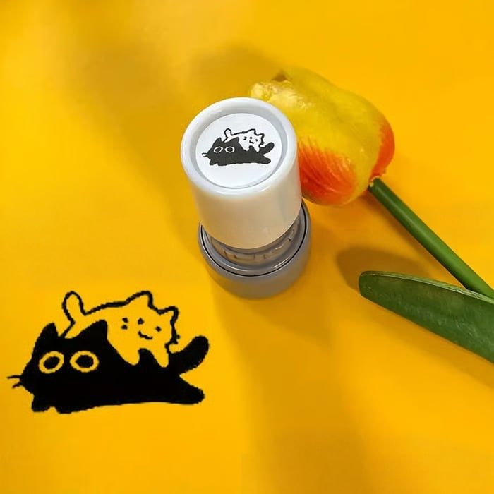 🐱Cat Pattern Stamp, 5 Counts/set Round Self-inking Stamp