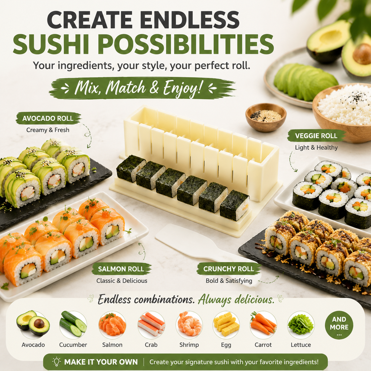 🍣  Sushi Maker Mold – Perfect Homemade Rolls Made Easy