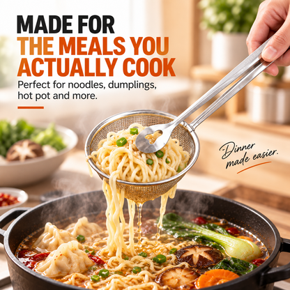 🔥（BUY 1 GET 1 FREE）2-in-1 Stainless Steel Strainer Tongs – Grab, Drain & Serve with One Tool