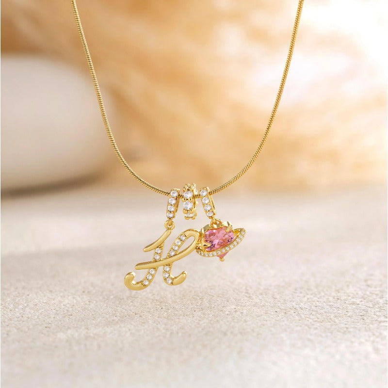 Elegant Initial Heart Charm Necklace