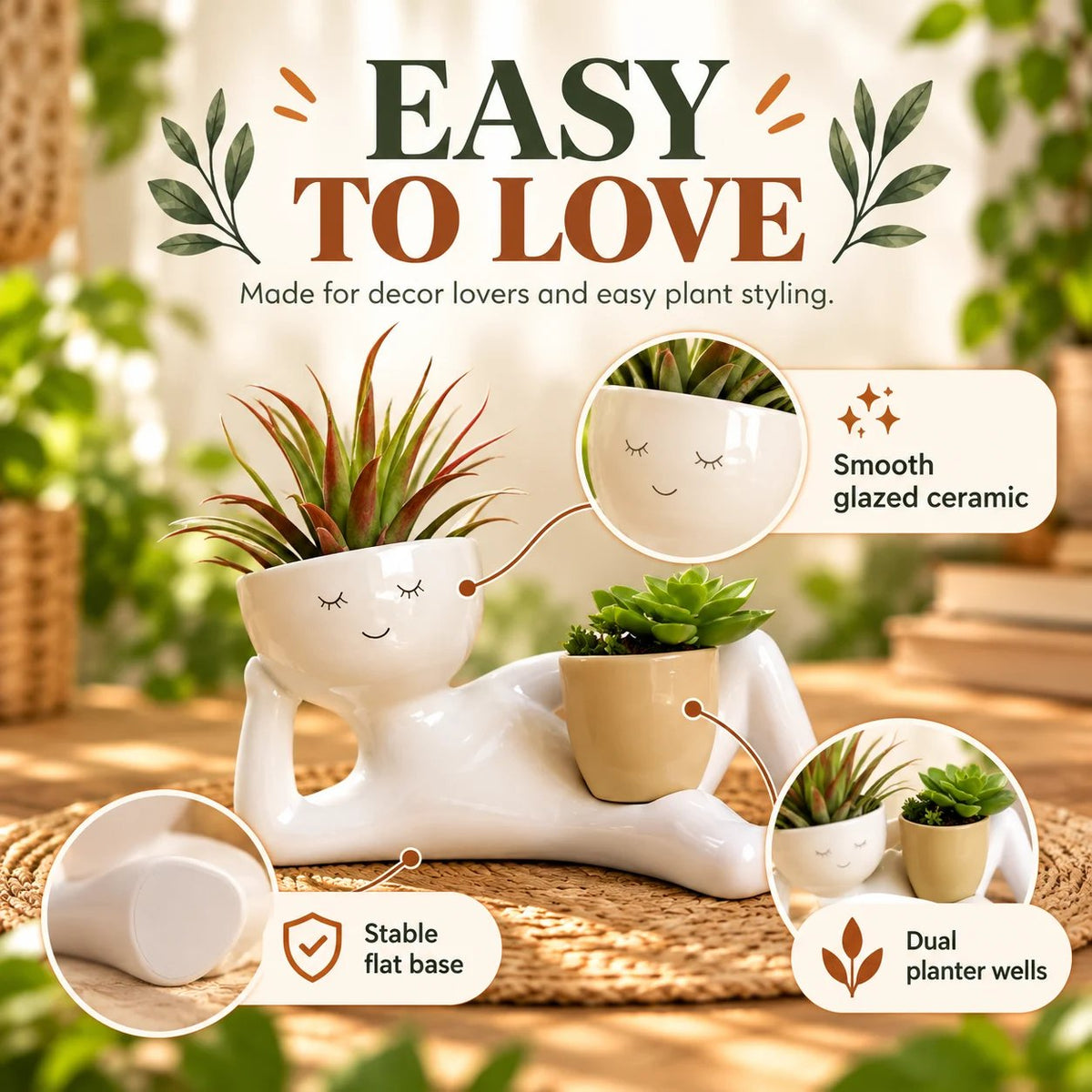 😴 The Lazy Lounger Ceramic Planter | The Desk Buddy Your Plants Deserve 🌿