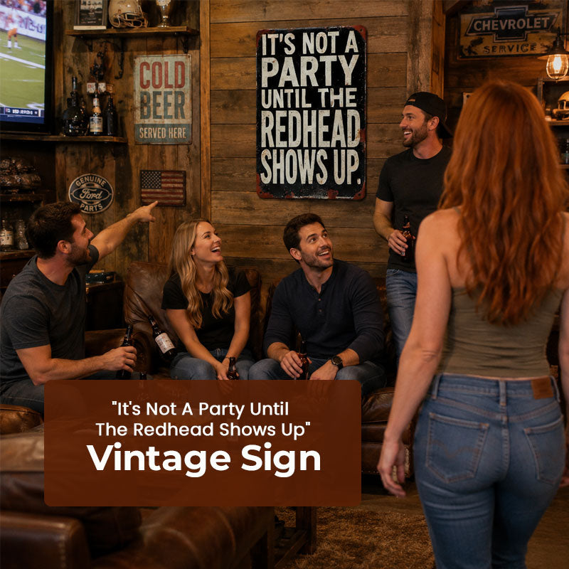 "It's Not A Party Until The Redhead Shows Up" Vintage Sign