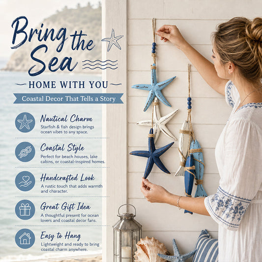 🏠🌊Mediterranean Decorative Starfish & Fish Hanging Ornaments for Home, Cafe & Restaurant - Ocean Style Crafts