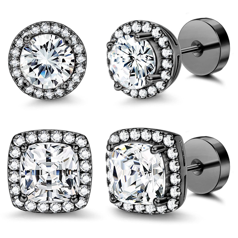 Halo Stud Earrings 4-Pack(Buy 1 get 1 free) - Gold & Silver Round/Square Styles